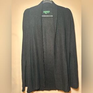 Lauren Ralph Lauren 100% Linen Black Open Front Staple Academia Cardigan Size L